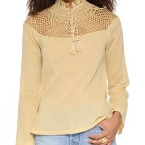 Free People Cream On The Island Crochet Neckline Yoke Blouse Size Sz XS